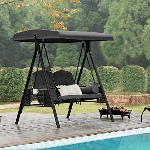 Pamapic Outdoor Patio Swing Chair with Weather Resistant Steel Frame, Adjustable Canopy，Removable Cushion and Pillow for Backyard, Garden, Porch，Poolside, Balcony-2-Seat (Gray)