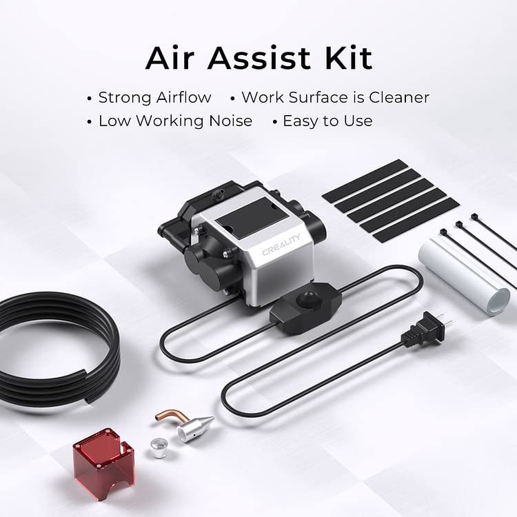 Creality Air Assist Kit for Laser Engraver Falcon 10W/7.5W/10W Module, 22L/min Airflow Air Assist Pump for Laser Cutter and Engraver, Clean Surface Smooth Edge, Remove Smoke/Dust, Protect Laser Lens