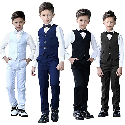 Addneo Christmas Suit for Boys White,Toddler Boy Communion Dresses Suits 5 Piece Baptism Outfit Size 14