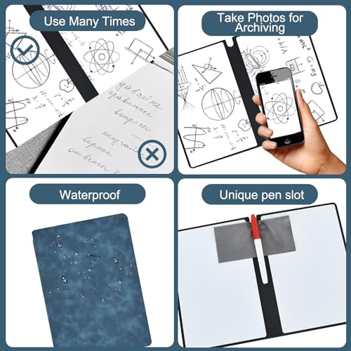 Vuzvuv Dark Blue A5 Size Portable Small 9.6 x 6.6in White Board with 3 Pens and 1 Cleaning Cloth,Reusable Dry Erase Board for Office Home Supplies,Notebook Memo