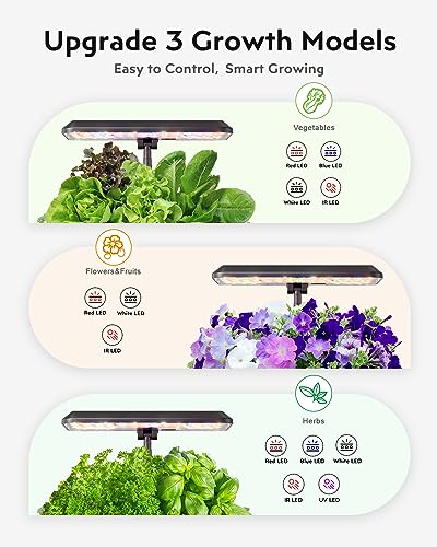 URUQ Hydroponics Growing System Indoor Garden 12 Pods Indoor Gardening System with LED Grow Light Height Adjustable Plants Germination Kit Quiet Smart Pump - Hydroponic Planter Fresh Harvest Black