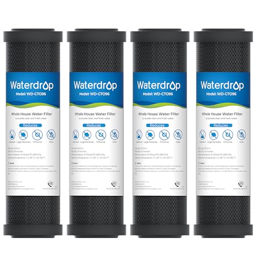 Waterdrop 2.5" x 10" Whole House CTO Carbon Water Filter Cartridge, 1 Micron Carbon Sediment Water Filter Replacement for DuPont® WFPFC8002, Culligan® D-10A, CBC-10, GE® FXWTC, GXWH20T, Pack of 4