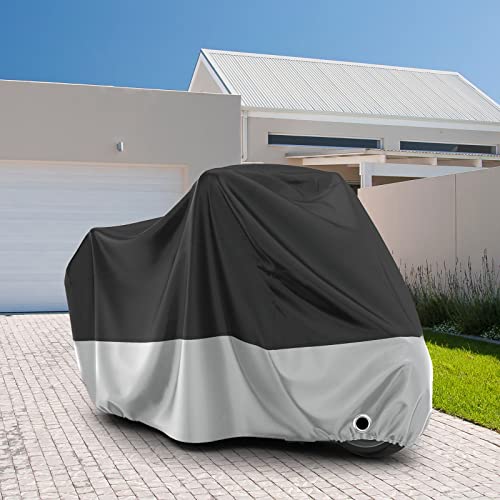 Favoto Motorcycle Cover Waterproof Outdoor - All Season Sun Protection Universal Fit Oxford Cloth with Lock-Holes Rain Snow Dust Proof Fits up to 86.6" Motorbikes Vehicle Motorbike Cover