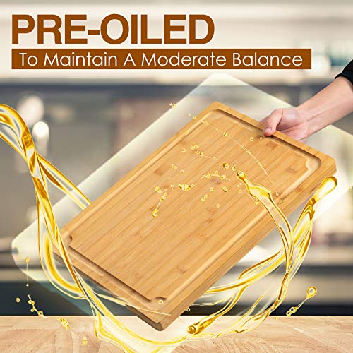 Extra Large Cutting Board, 16" Bamboo Cutting Boards for Kitchen with Juice Groove and Handles Kitchen Chopping Board for Meat Cheese board Heavy Duty Serving Tray, L, Empune