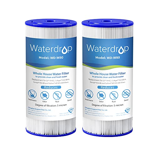 Waterdrop FXHSC Whole House Water Filter, Replacement for GE® FXHSC, GXWH40L, GXWH35F, American Plumber W50PEHD, W10-PR, Culligan® R50-BBSA, 5 Micron, 10" x 4.5", High Flow Sediment Filters, Pack of 2