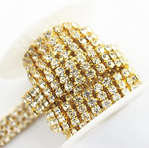 AEAOA 1 Yard 3 Rows 4mm Close Rhinestone Chain Wedding Decorations Party Decoration Craft Costume Applique (Silver+AB rhinestone)