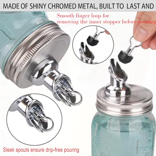 mason jar spouts.Free Flow Mason Jar Spout,mason jar for spout regular mouth size 70mmStainless steel lid, Mason Jar Pourer 2 Pack (Zinc alloy) jars not included