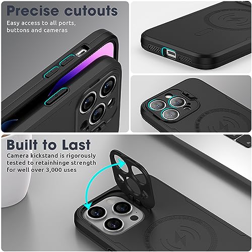 ABITKU Magnetic Case for iPhone 15 Pro Max 6.7 inch, with Camera Protector Kickstand Cover (Compatible with MagSafe & Car Holder), with Screen Protection Shockproof Phone Case for Men Women (Black)