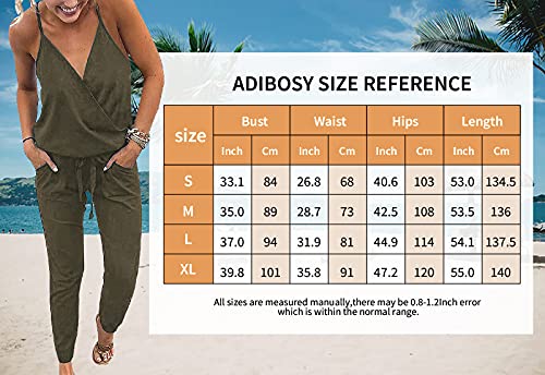 Adibosy Women V Neck Jumpsuits Overalls Strap Sleeveless Summer Casual Playsuit Rompers with Pockets Dark Gray XL