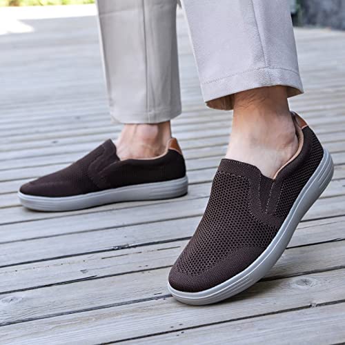konhill Men's Slip on Fashion Sneaker - Classic Breathable Knit Loafers Skate Shoes 8 US Khaki,41