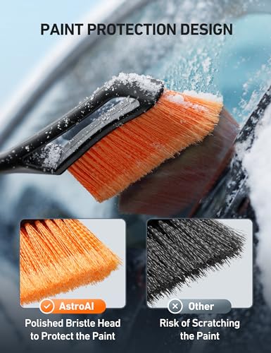 AstroAI 27" Snow Brush and Ice Scraper for Car Windshield,Detachable Snow Scrapers with Ergonomic Foam Grip for Cars, Trucks, SUVs (Heavy Duty ABS, PVC Brush, Blue)