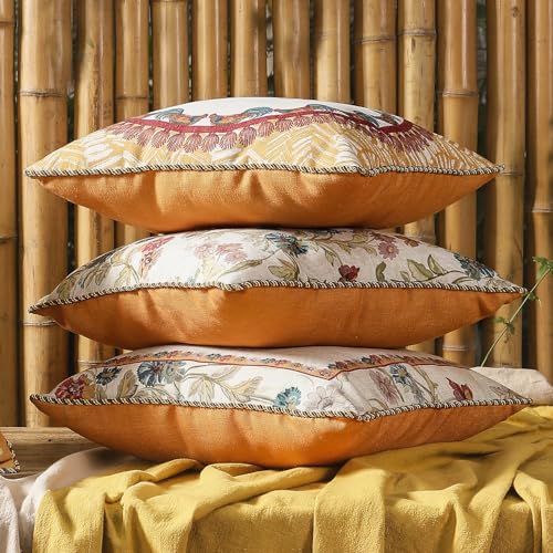 patdrea Designer Pack of 4 Square Throw Pillow Covers,Farmhouse Linen with Rustic Lifestyle Pattern Pillows Cover,Decorative Pillowcases Cushion for Bed Living Room Outdoor Car