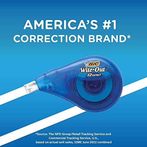 BIC Wite-Out Brand EZ Correct Correction Tape, 39.3 Feet, 2-Count Pack of white Correction Tape, Fast, Clean and Easy to Use Tear-Resistant Tape Office or School Supplies