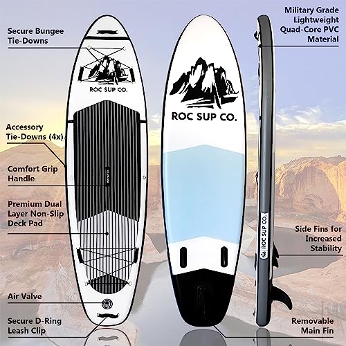 Roc Inflatable Stand Up Paddle Boards 10 ft 6 in with Premium SUP Paddle Board Accessories, Wide Stable Design, Non-Slip Comfort Deck for Youth & Adults (Black and White)