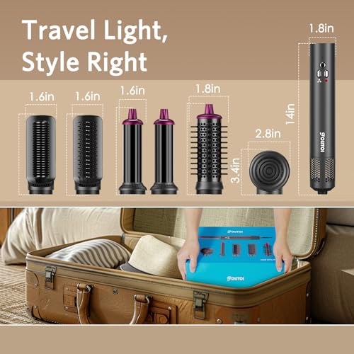 Jolitoi 6 in 1 Hair Dryer Brush, 110,000 RPM High-Speed Negative Ionic Blow Dryer Brush with Automatic Curling Iron for Drying Volumizing Straightening, Detachable Multi-Styler for All Hair Types