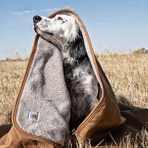 Carhartt Firm Duck Sherpa-Lined Throw Blanket, Reversible Pet Blanket, Blanket Stripe