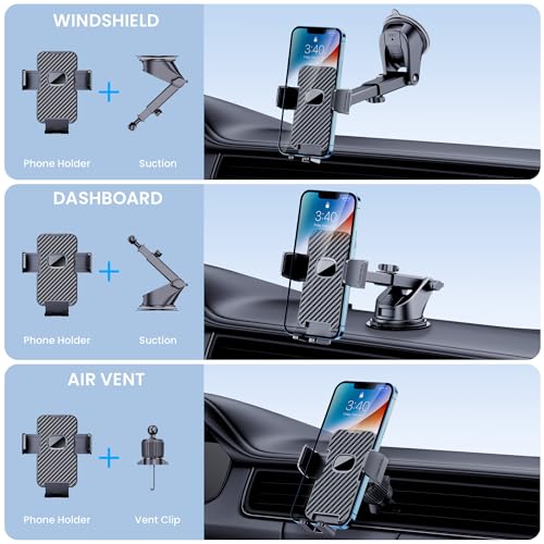 GUWEZ Phone Holder Car Mount for iPhone [Powerful Suction] Phone Mount for Car Dashboard Windshield Air Vent Universal Accessories Automobile Phone Holder Fit iPhone Smartphone Carbon Fiber