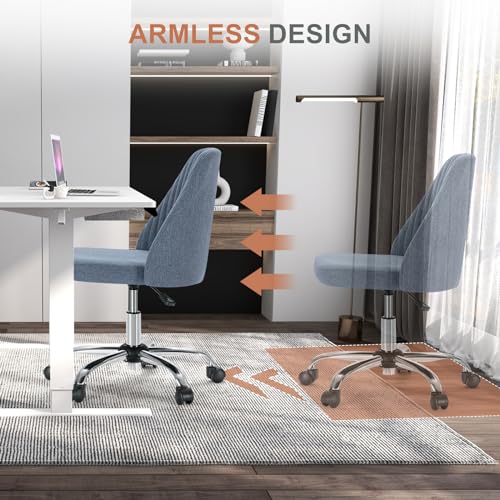 MCQ Office Desk Chair, Modern Cute Rolling Vanity Swivel Task Chairs with Wheels, Comfortable Back Seat Armless for Home, Bedrooms, Office, Study, Student, Adults, Make-up, Dressing Room, Dark Grey