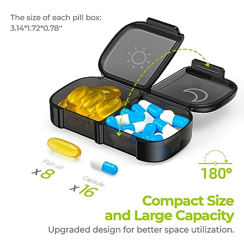 AUVON XL Weekly Pill Organizer 2 Times a Day, Pill Box 7 Day with One-Side Large Openings for Easy to Use, Black Privacy Protection AM PM Pill Case for Medication, Vitamins, Fish Oils, Supplements