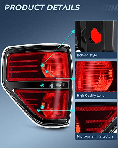 Nilight Driver Side Taillight Assembly for 2009 2010 2011 2012 2013 2014 Ford F-F150 F150 Pickup Truck Right Side Taillight Rear Lamp Replacement OE Style Red Housing Tail lamp, 2 Year Warranty