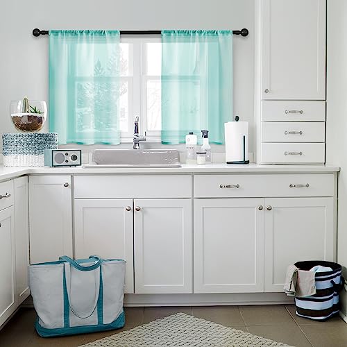 MRTREES Tier Curtains 30 inches Long Short Sheer Red Kitchen Tiers Transparent Bathroom Small Curtain Panels Light Filtering Cafe Curtains Rod Pocket Window Treatment 2 Panels