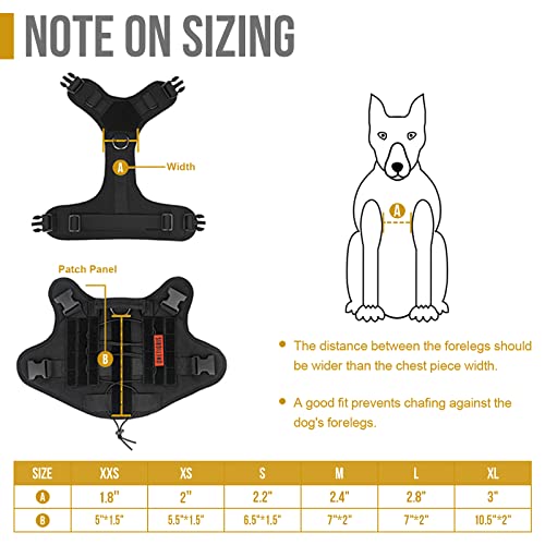 OneTigris Tactical Dog Harness Vest,No-Pull Service Dog Vest with Hook & Loop Panels,Adjustable Dog Vest Harness for Walking Hiking Training(Black,XS)