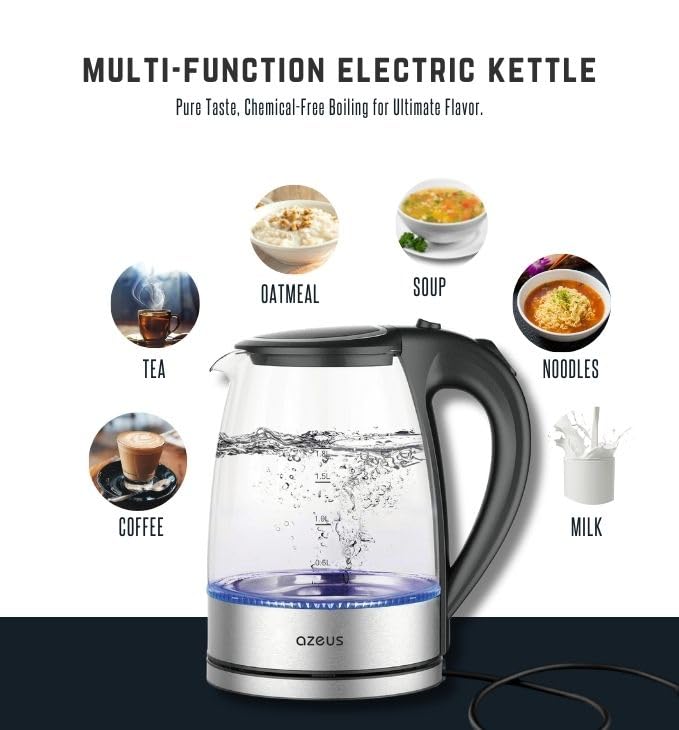 Azeus 1.8L Electric Kettle CX-817 - Fast Boil, Auto Shut-Off, Boil-Dry Protection, 360° Swivel Base - Stainless Steel Water Boiler for Tea, Coffee, and Hot Water