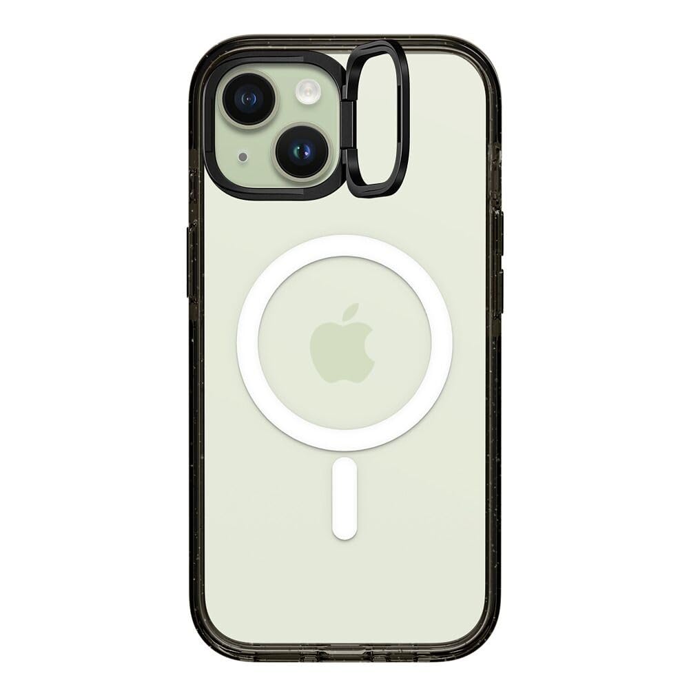 CASETiFY Impact Ring Stand Case for iPhone 15 [3X Military Grade Drop Tested / 6.6ft Drop Protection/Compatible with Magsafe] - Clear Black