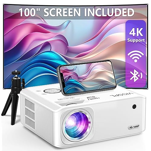 [6D/4P/4K] Projector with WiFi and Bluetooth, VISSPL 4K Supported Video Projector, Electric Keystone, Home Theater Movie Phone Projector Compatible with Android/iOS/Windows/TV Stick/HDMI/USB