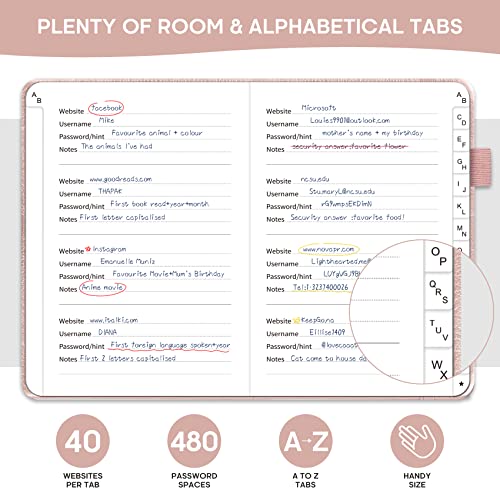 Taja Password Keeper Book with Alphabetical Tabs，Small Password Books for Seniors, Password Notebook for Internet Website Address Log in Detail, Password Logbook to Help You Stay Organized - Rose Gold