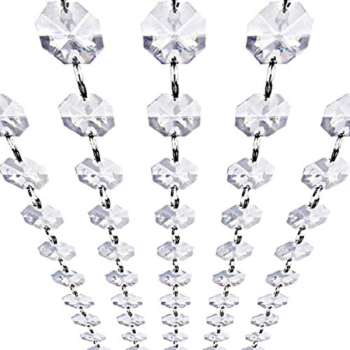 Crystal Acrylic Gems Bead Garland Strands, KinHom 16 Feet Hanging Clear 14mm Daimond Beads Chain Garlands for Manzanita Tree Centerpiece, Chandelier Bead Lamp Chain, Christmas/Wedding Party Decoration