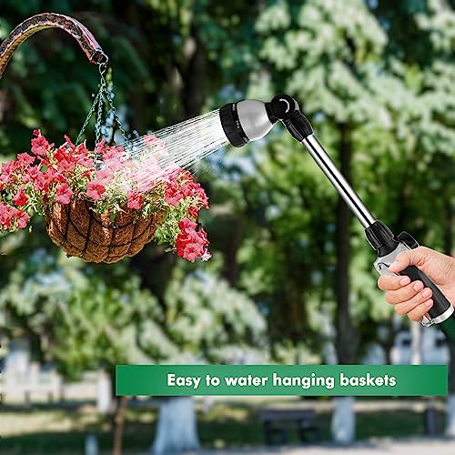 RESTMO Metal Watering Wand, Heavy Duty Garden Hose Wand with 180° Swivel Ratcheting Head, 16'' Hose Nozzle Sprayer with 7 Spray Patterns and Flow Control, for Water Hanging Baskets and Shrubs, Black