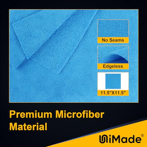 UNIMADE Shop Towels Rags, 50 Pack Reusable Shop Rags Bulk Microfiber Cleaning Cloth Lint Free Cleaning Towels for Car Kitchen Automotive Bar Mechanic Restaurant Garage, 11.5"x 11.5", Blue