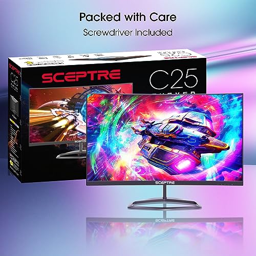 Sceptre Curved 24.5-inch Gaming Monitor up to 240Hz 1080p R1500 1ms DisplayPort x2 HDMI x2 Blue Light Shift Build-in Speakers, Machine Black 2023 (C255B-FWT240)