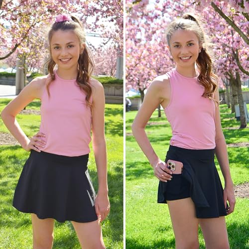 Zaclotre Skorts Skirts for Girls Elastic High Waisted Tennis Skirt with 2 Pockets Athletic Golf Workout Sports Shorts Light Pink