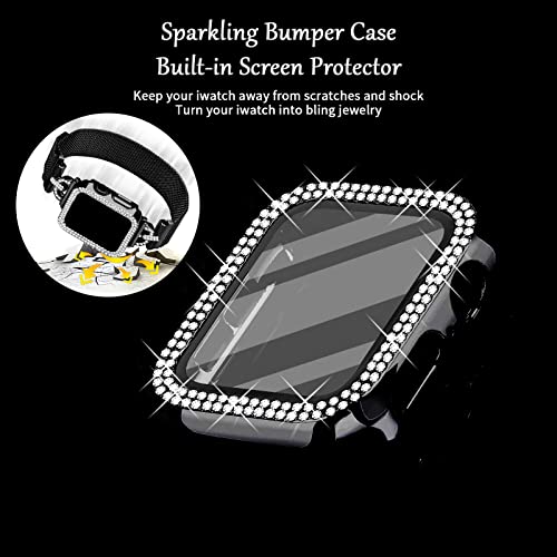 JOYOZY Magnetic Band Compatible with Apple Watch Band 38mm 40mm 41mm 42mm 44mm 45mm Milanese Strap with Bling Case and Screen Protector, Dressy Stainless Steel iWatch Loop for Women (Black 38mm)
