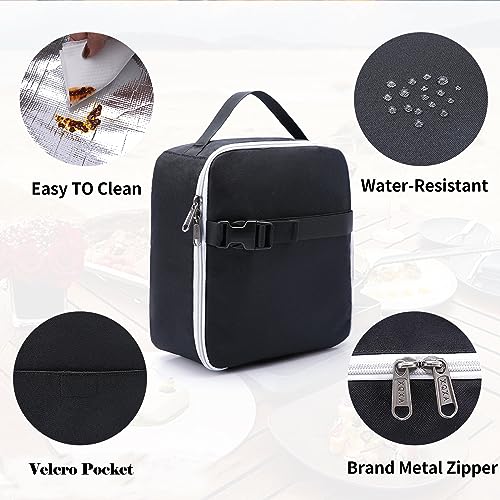 XQXA Insulated Lunch Bag - Reusable Lunch Box Thickened Thermal Soft Leakproof Lunch Tote Bag for Adult Office/Travel Picnic (Black-L)