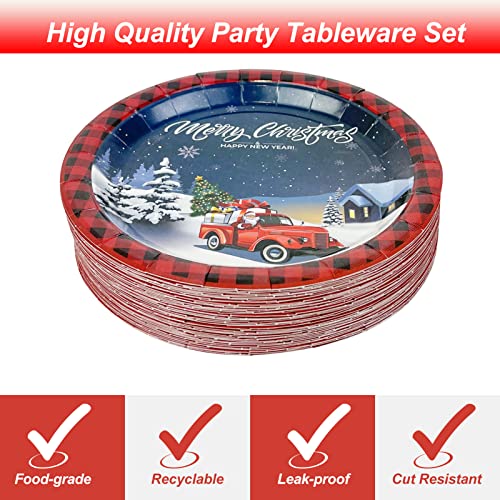 CIEOVO 48 Pack Disposable Plates Christmas Red and Black Plaid Party Dinner Dessert Plates for Christmas Birthday New Year Birthday Baby Shower Party Supplies