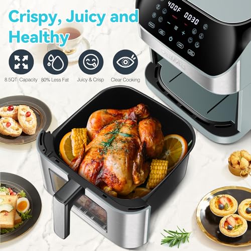 DEIME Air Fryer 8.5 QT Oilless AirFryer 1500W Electric Healthy Oven Cooker Large Capacity with Visible Cooking Window, 10 Presets in One Touch, Digital Control, Non-Stick Basket