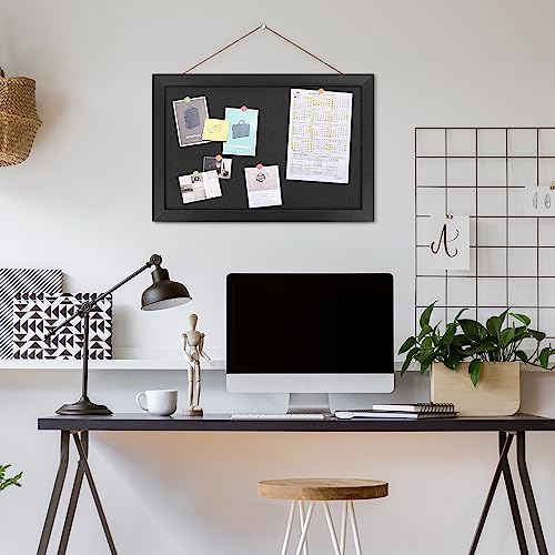 AKTOP Black Cork Board with Linen 16.7" X 11", Small Framed Bulletin Board for Wall, Hanging Pin Board Picture Board for Home Office Decor, Cute Vision Board with 8 Pushpins