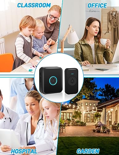 FOVKSUC Wireless Doorbell, Classroom Doorbell 1 Receiver + 1 Waterproof Button, with 60 Chimes 5 Levels Volume and LED Flash, 1000ft Range Door Bells for Homes Office Hospital