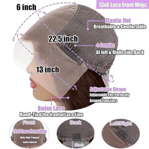 20 Inch 13x6 Chocolate Brown Lace Front Wig Body Wave Glueless Wig Human Hair 200% Density Hd Transparent Front Wigs Human Hair Pre Plucked with Baby Hair Brown Colored Wigs for Women Human Hair
