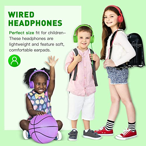 rockpapa 950 Wired Headphones for Kids Girls Boys for School Classroom with Microphone, On-Ear Foldable Corded Headphones with Jack 3.5mm for Laptop Computer Tablet Chromebooks Black Green