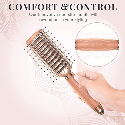 Vent Hair Brush for Blow Drying, Detangling Hairbrush for Women - Vented Brush with Gel Handle - Rose Gold by Lily England