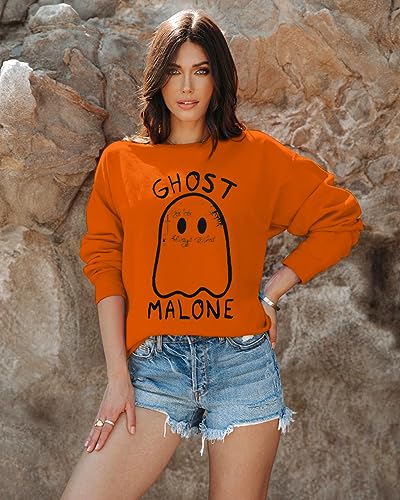 FASHGL Ghost Sweatshirt Women Funny Halloween Pullover Spooky Graphic Blouse Casual Long Sleeve Tee Tops Black