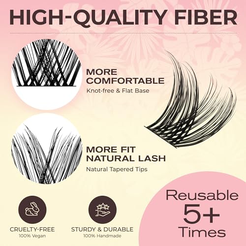 LASHVIEW Cluster Lashes 182pcs COMFYLASH D Curl Lash Extension Clusters Natural Look Cluster Lashes Extensions Super Thin Band & Soft Lashes Reusable 9-16mm MIX (natural)