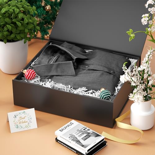 PSHVYM Gift Boxes with Lids, 11.5x7.8x3 In Gentleman Blue Gift Box for Presents Magnetic Closure for T-Shirts, Gloves, Scarves, Books, Baby Clothes, Robes Clothing Gift Wrap, Contains Card, Ribbon