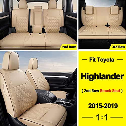 GIANT PANDA Customized Full Set Car Seat Covers Fit for Toyota Highlander LE,XLE,Limited,Hybrid 2015 2016 2017 2018 2019 - Three Rows Model, 8 Seats,Faux Leather - (Beige)