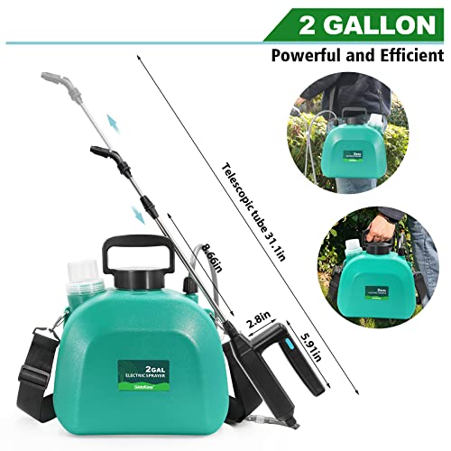 SideKing Battery Powered Sprayer 2 Gallon, Upgrade Powerful Electric Sprayer with 3 Mist Nozzles, Retractable Wand, Rechargeable Handle, Garden Sprayer with Adjustable Shoulder Strap for Lawn & Garden