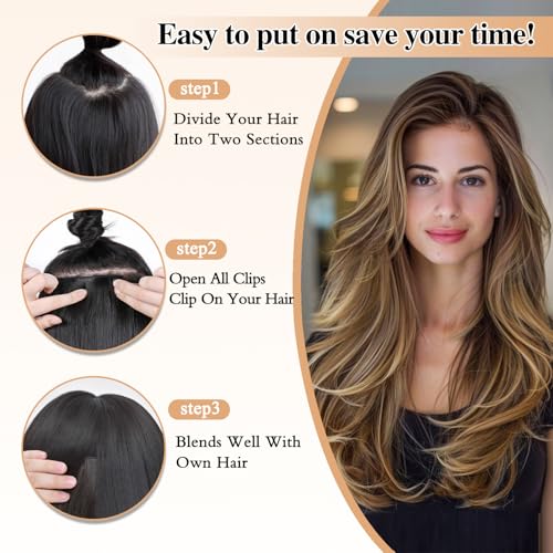 FREEMEIGE Clip in Long Wavy Synthetic Hair Extension 20 Inch Medium Brown 4PCS Thick Hairpieces Fiber Double Weft Hair for Women